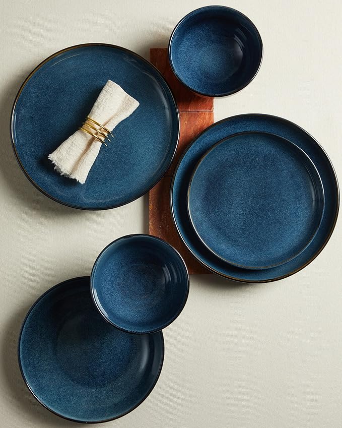 Stoneware Dinnerware Sets for 6, 18 Pieces Ceramic Plates and Bowls Sets, Chip and Scratch Resistant Dish Set, Dishwasher & Microwave Safe Plate Set, Starry Blue