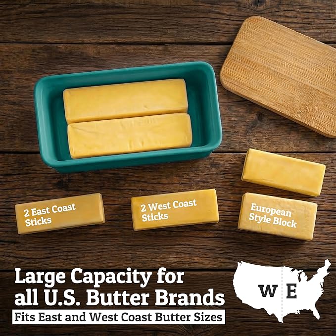 PriorityChef Extra Large Butter Dish with Lid for Countertop, Ceramic Butter Container With Airtight Cover, Butter Keeper for Counter or Fridge, Butter Holder Storage, Teal Blue