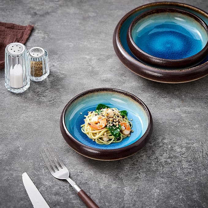 Ceramic Dessert Plates Set of 4, 6 Inch Small Appetizer Plates Set, Stoneware Mini Plate Set for 4, Handmade Round Dishes for Home Decor, Microwave,Oven,and Dishwasher Safe, Blue