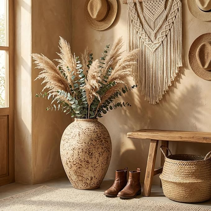 Ceramic Rustic Farmhouse Vase,Extra Large Terra Cotta Vase, Huge Pottery Decorative Flower Vases for Living Room Entryway Table Centerpiece Decor(14.5'' X 11'' x 11'')