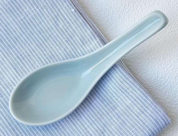 4set Mino ware Japan Renge, Celadon, Chinese Won Ton Soup Spoon For soba, pho, ramen, Noodle, Rice Spoons,Asian Soup Spoons,Korean Style Large Spoon, Celadon Hook style, Made in Japan