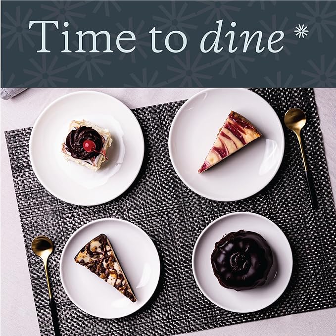 Vikko Dessert Plate, Set of 6 White Plates, Fine Porcelain, Stackable 7 Inch Dessert Plates, Dishwasher Safe, 7/'' Dessert Plate