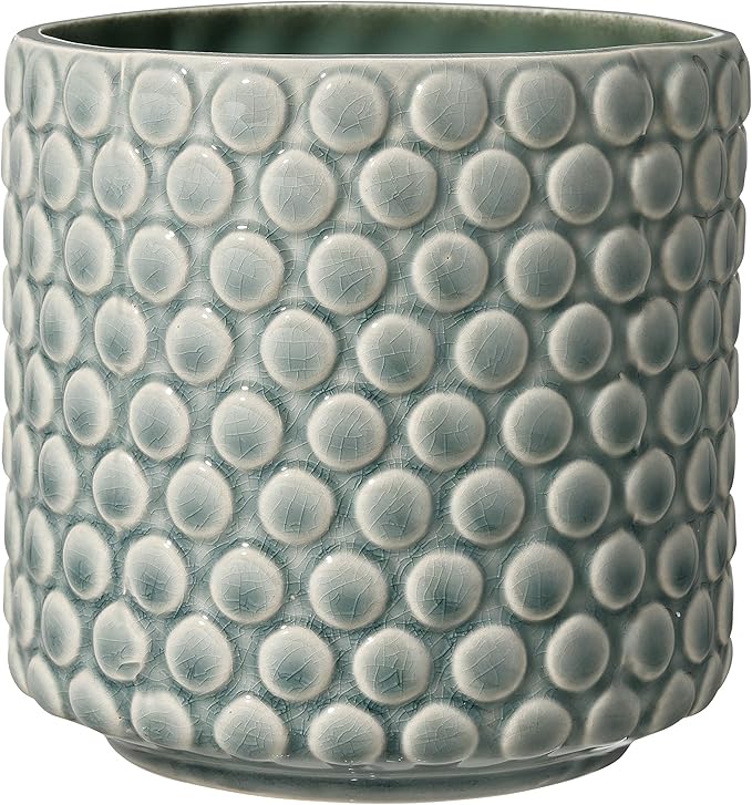 Bloomingville Stoneware Flower Pot with Polka Dots, Green Planter, 5"