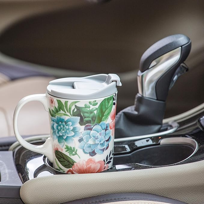 Topadorn Ceramic Travel Mug Coffee Cup with Gift Box and Lid, Microwave & Dishwasher Safe, 17oz Large Unique Coffee Mug for Latte & Hot Chocolate, Holiday Gift Her Him