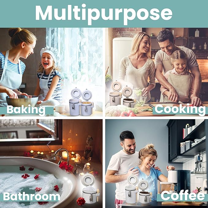 Home Intuition 4-Piece Ceramic Kitchen Canisters Set, Airtight Containers with Wooden Spoons Reusable Chalk Labels and Marker for Sugar, Coffee, Flour, Tea (White)
