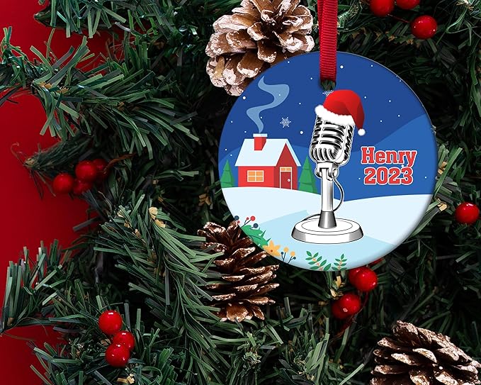 Personalized Singer Christmas Ornament, Microphone Christmas, Xmas Singing Lover Gift Ornament