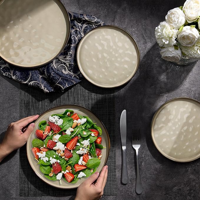 LIANYU 7.9 Inch Dessert Plates Set of 6, Ceramic Dinner Plates Dishes Set for Kitchen, Porcelain Serving Salad Plate, Chip & Scratch Resistant, Microwave, Oven and Dishwasher Safe, Sandy Beige