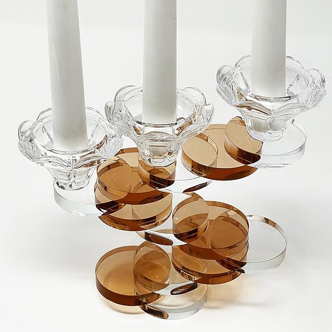 Allgala 3-Cup Artistic Design Bonsai Style Tea-Light or Taper Candlestick Crystal Candle Holder-Smoke-HD89133