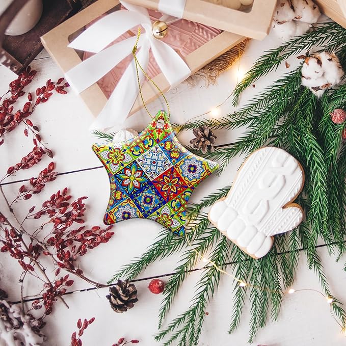 Christmas Ornaments 2025,Mexican Talavera Ornaments for Christmas Tree Holidays Ornaments Decorations,adornos de Navidad Ceramic Xmas Gifts Idea for Home Decor