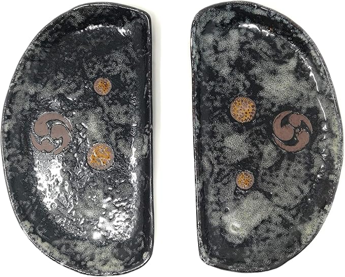 TJ Global Set of 2 Ceramic Semi-Circle Shape Japanese Pottery Sushi Plates (9" x 5.5")