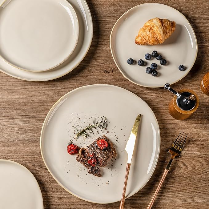 AmorArc Ceramic Dinnerware Sets,Handmade Reactive Glaze Stoneware Plates and Bowls Sets,Highly Scratch Resistant | Dishwasher & Microwave Safe Dishes Set,Service for 8 (24pc)