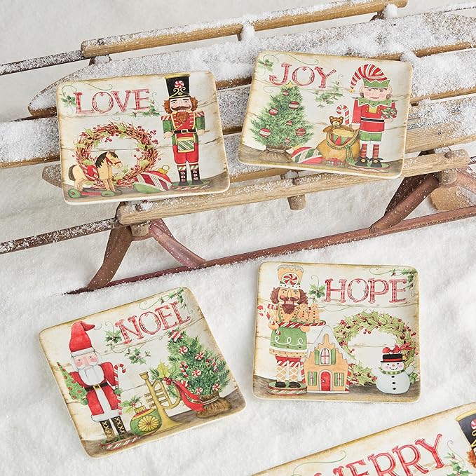 Nutcracker Parade Ceramic Holiday Dessert Plates Set – Santa, Elf, Toy Soldier, Snowman Art for Christmas Entertaining & Festive Tabletop Décor