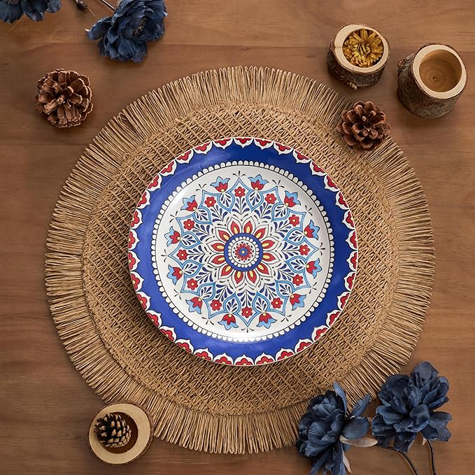 Bico Boho Totem Salad Plates Set of 4, 8.75 Inch Ceramic Dessert Plates for Salad, Appetizer, Side Dishes, Microwave and Dishwasher Safe, Gift for Housewarming and Thanksgiving