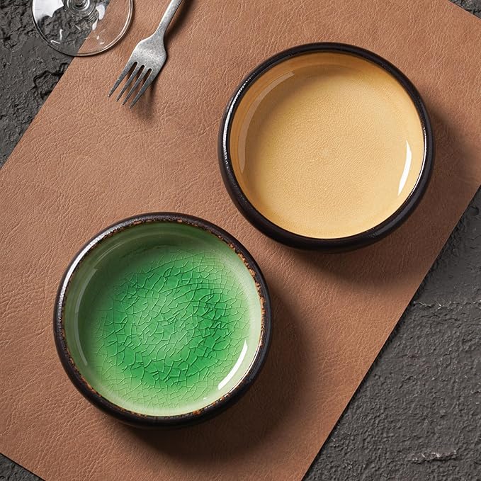 Uaral Japanese Salad Plate,Plates and Bowls Set,Stoneware Dish Set,Appetizer Plates Set of 4,5.5inch,14oz(Crack Green)