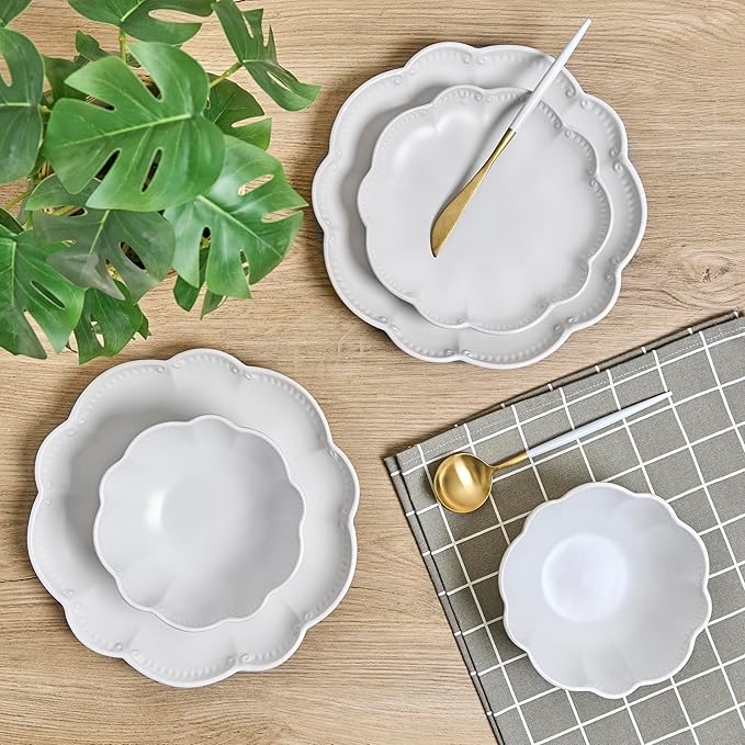 Sango Bethany 12 Pieces Scalloped White Plates & Bowls Set