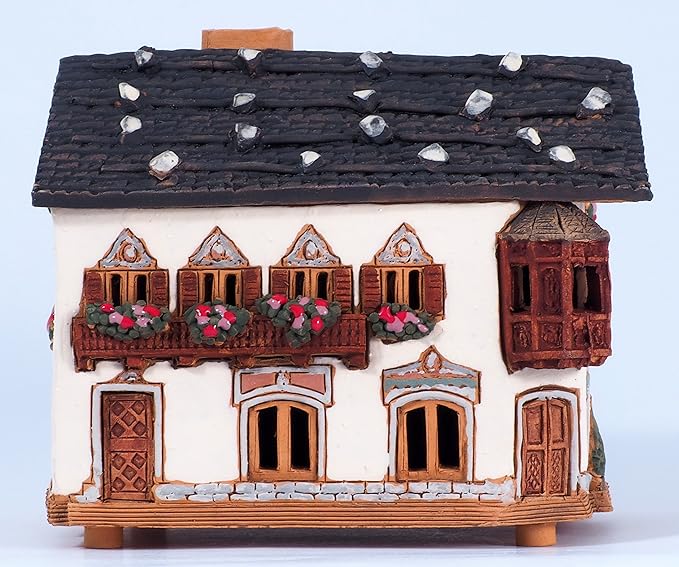 Ceramic Houses and Villages Collection - Tealight Candle Holder Ceramic Art Handmade Collectible Miniature Light House in Garmischpartenkirchen, Bavaria, Germany B265AR*