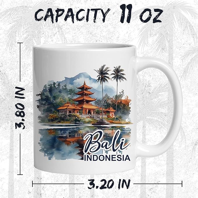 Bali Indonesia Ceramic Coffee Mug 11oz Asia Tropical Island Island of the Gods – Tea Coffee Mug with Comfortable Grip – Unique Travel Gift Cup for Office or Home – Vibrant Long-Lasting Print ID44991