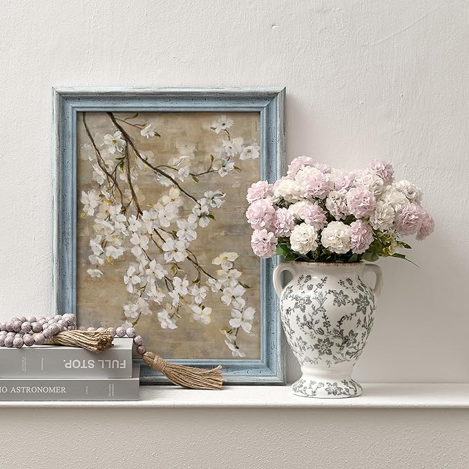 7.87 Inch Vintage Gray Chinoiserie Floral Vase, Antique Rustic Ceramic Vase for Home Decor, Living Room, Bookshelf, Office, Entryway, Garden, Chinoiserie Decor, Tuscan Decor