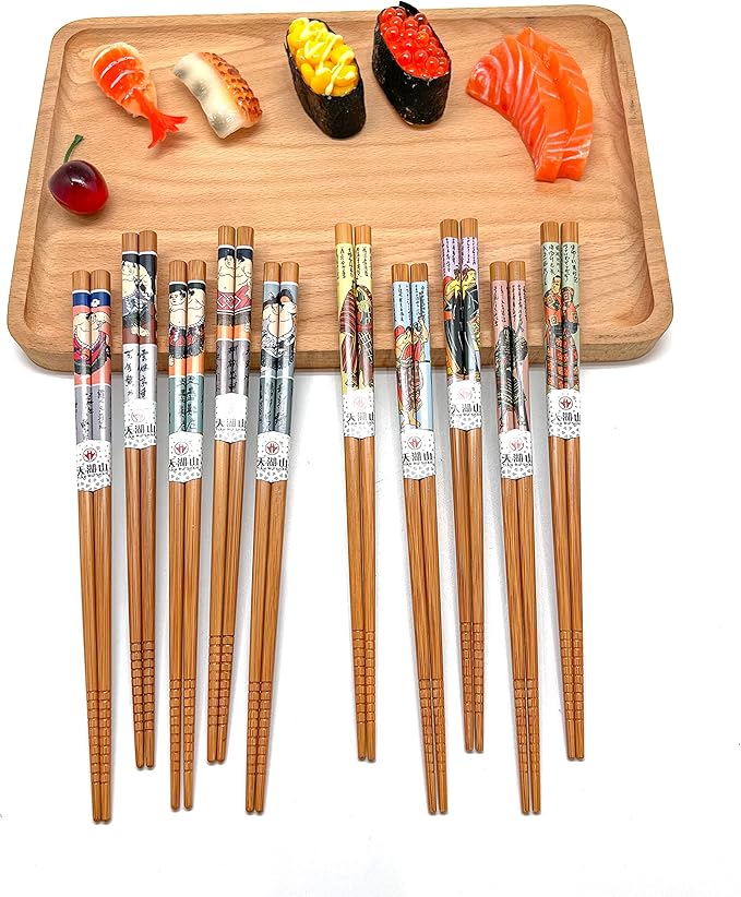10 Pairs Reusable Bamboo Chopsticks, Samurai&Semo Pattern Natural Bamboo Wood Chopsticks, 8.8Inch/22.5cm Polybag packing by LANHUTHS