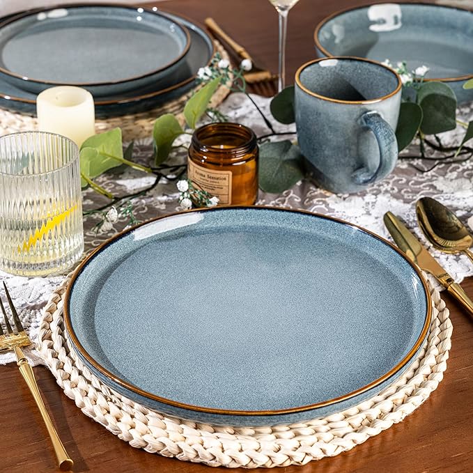 GBHOME Ceramic Dinnerware Sets for 4, 12 Pieces Stoneware Plates and Bowls Sets, Reactive Glaze Dishes -Scratch Resistant, Dishwasher&Microwave Safe, Space Blue
