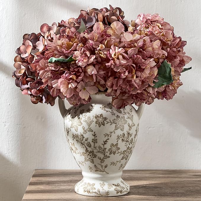 7.87 Inch Vintage Brown Chinoiserie Floral Vase, Antique Rustic Ceramic Vase for Home Decor, Living Room, Bookshelf, Office, Entryway, Garden, Chinoiserie Decor, Tuscan Decor