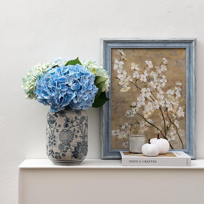 SIDUCAL Blue and White Vintage Vase, 9.4 Inch Ceramic Chinoiserie Floral Vase, Retro Ice Cracked Blue and White Porcelain for Home Decor Centerpieces, Living Room, Bookshelf, Office