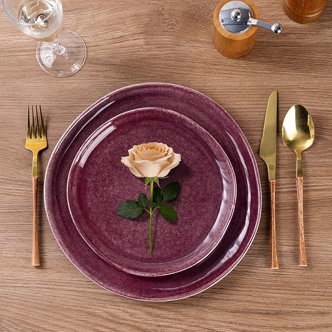 AmorArc Ceramic Dinnerware Sets,Handmade Reactive Glaze Stoneware Plates and Bowls Sets,Highly Scratch Resistant | Dishwasher & Microwave Safe Dishes Set,Service for 4 (12pc)