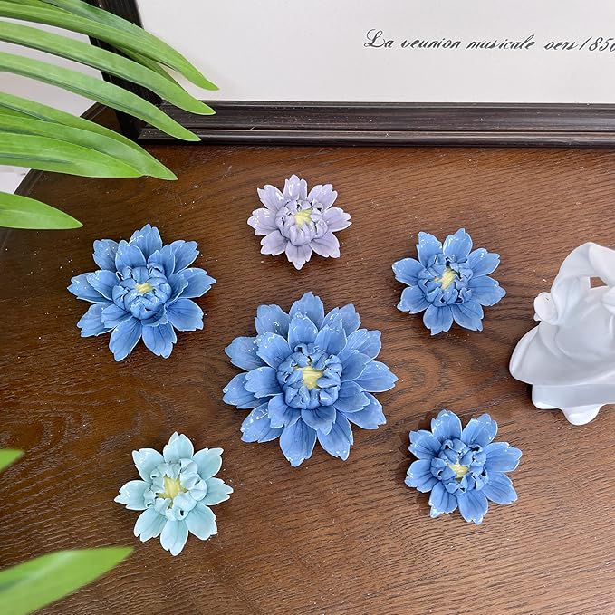 CEUYGT Handmade Ceramic Wall Flower Decor - Peony Home Wall Art, Perfect for Living Room, Bedroom, or Office Decoration (Dark blue, Small)