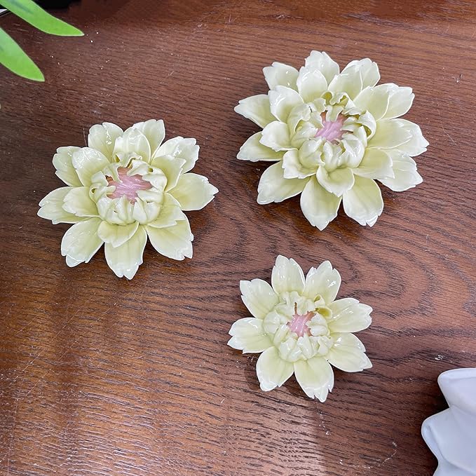 CEUYGT Handmade Ceramic Wall Flower Decor - Yellow King Protea Design, Elegant Home Wall Art for Living Room, Bedroom, or Office Decoration Yellow 4.72"(Large)