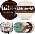 Funny Coasters - House Warming Gifts New Home - Housewarming Gifts for Women, Men, Couple, New Homeowner - Farmhouse Bar Coasters for Drinks with Holder - First Apartment Essentials