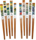 10 Pairs Reusable Bamboo Chopsticks, Edo period Landscape Pattern Natural Bamboo Wood Chopsticks, 8.8Inch/22.5cm Polybag packing by LANHUTHS