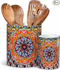 vancasso SIMI Utensil Holder, 7.3"+5.5" Porcelain Kitchen Utensil Holder for Countertop, Bohemian Kitchen Utensil Organizer for Spatulas, Spoons, Ladles, Decorative Counter Utensil Crock, Regal Bloom