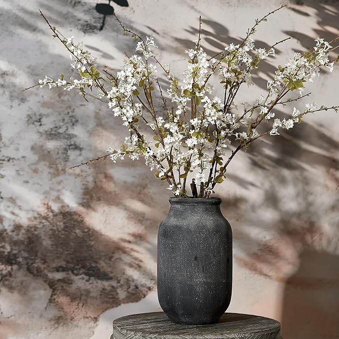 SIDUCAL Rustic Farmhouse Flower Vase | 9.5 Inch Large Ceramic Vase | Pampas Grass | Modern Farmhouse Decor for Home Decor, Table, Living Room Decoration, Shelf Decor, Mantel, Black