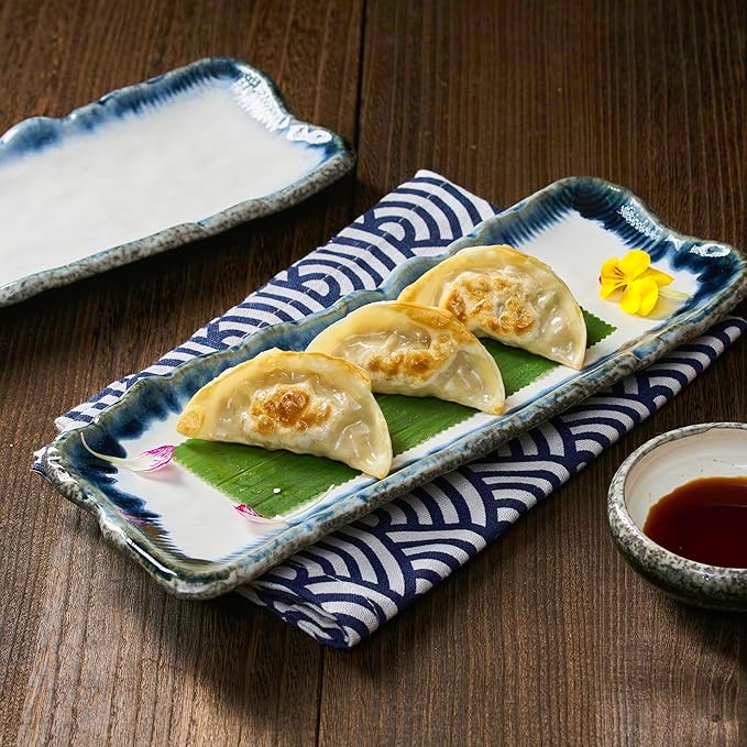 Uaral Japanese Sushi Plates Stoneware Sushi Plate Set Sushi Dish Set Sashimi Plates Rectangular Plate 12.5inch Set of 4, (Blue and White)