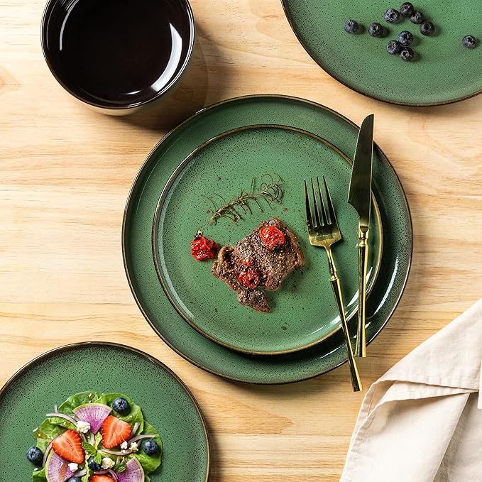 LERATIO Ceramic Dinnerware Sets for 4,Porcelain Plates and Bowls Sets,Handmade Reactive Glaze Dishes Set,Oven&Dishwasher & Microwave Safe,Service for 4