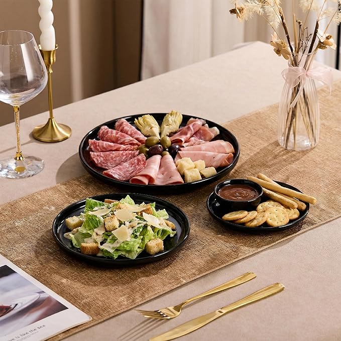 Ceramic Appetizer Plates Set of 6,Black Dessert Plates 8 Inch,Small Dinner Plates,Modern Round Salad Plates,Porcelain Serving Dishes for Pasta,Snack,Bread,Dessert,Sushi Microwave & Dishwasher Safe