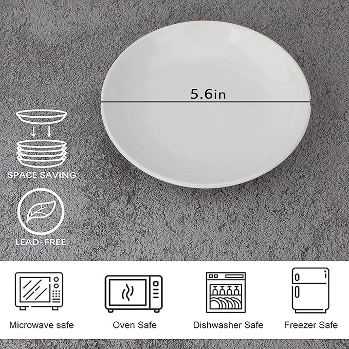 30 Piece Ceramic Appetizer Plates, 5.6 Inch Small Dessert Plates Set, White Round Plates for Bread, Butter, Snack, Lightweight Dinnerware Saucer Sets - Ivory, Oven, Microwave & Dishwasher Safe