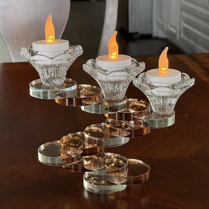 Allgala 3-Cup Artistic Design Bonsai Style Tea-Light or Taper Candlestick Crystal Candle Holder-Smoke-HD89133
