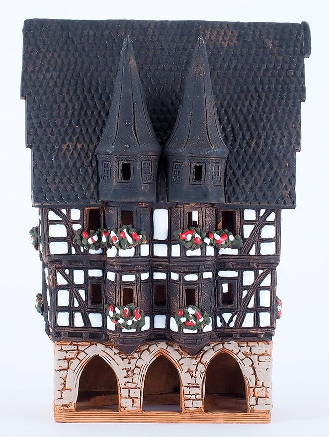 Ceramic Village Houses Collection - Collectible Handmade Miniature of Town Hall in Alsfeld Tiny House German - Tea Light Candle Holder B210N*