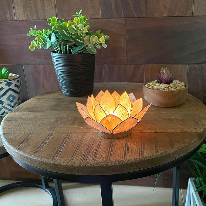 White Capiz Shell Lotus Flower Small Tealight Decorative Candle Holder Home Decor