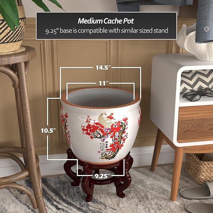 Red Lantern 14" Cherry Blossom Porcelain Fishbowl Planter