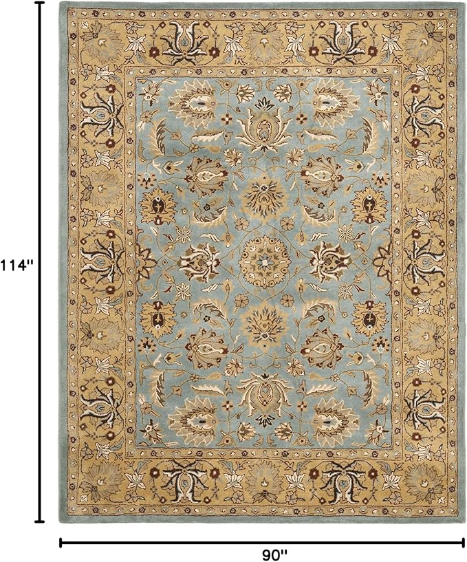 SAFAVIEH Heritage Collection Area Rug - 7'6" x 9'6", Blue & Gold, Handmade Traditional Oriental Wool, Ideal for High Traffic Areas in Living Room, Bedroom (HG958A)