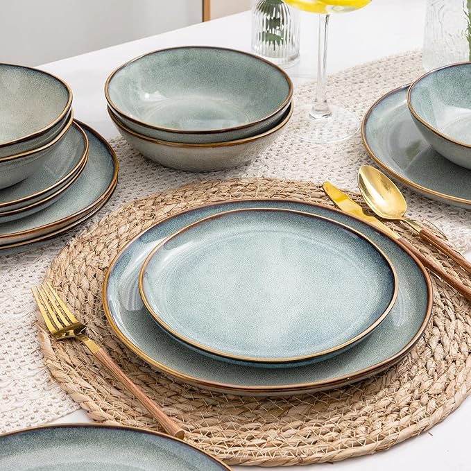 AmorArc Ceramic Dinnerware Sets,Handmade Reactive Glaze Stoneware Plates and Bowls Sets,Highly Scratch Resistant | Dishwasher & Microwave Safe Dishes Set,Service for 8 (24pc)