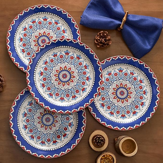 Bico Boho Totem Salad Plates Set of 4, 8.75 Inch Ceramic Dessert Plates for Salad, Appetizer, Side Dishes, Microwave and Dishwasher Safe, Gift for Housewarming and Thanksgiving
