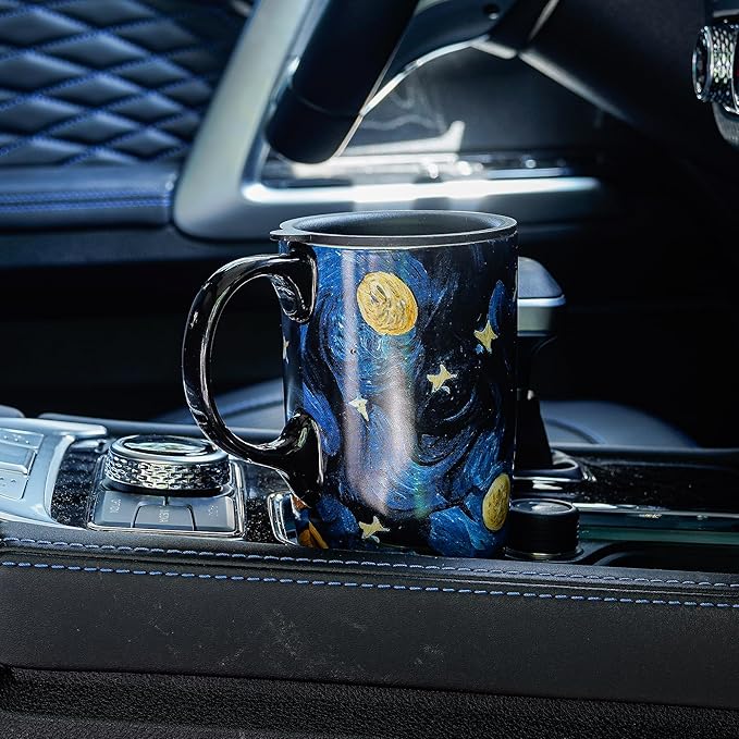 DUSVALLY Ceramic Tall Coffee Mug, Friends Coffee Cup Gift Set, Travel Mug with Lid for Office and Home, Porcelain Mug Unique Gifts for Women and Man, Moon Night, Color Box, 17 oz