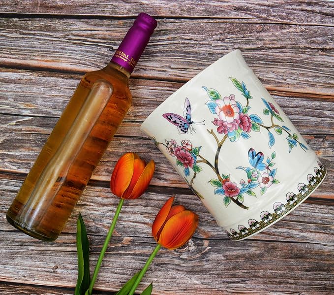 YIMIFLA Utensil Crocks Extra Large Kitchen Utensil Holder for Countertop Ceramic Cooking Utensils Butterfly Ice Crack