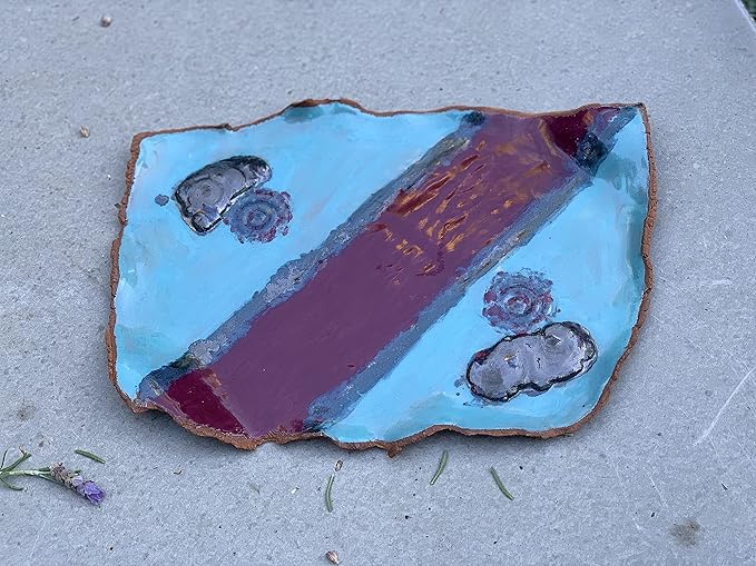 Ceramic Turquoise Blue and Burgundy Red Serving Tray, Handmade Kitchen Clay Art Charcuterie Board, Dinnerware