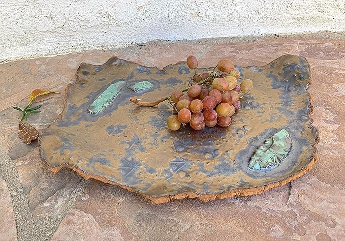 Ceramic Serving Tray in Copper Gold and Grey, Handmade Dinnerware Art, Charcuterie Board, Gifts for Women and Men on Birthday, Housewarming, Wedding, Holidays