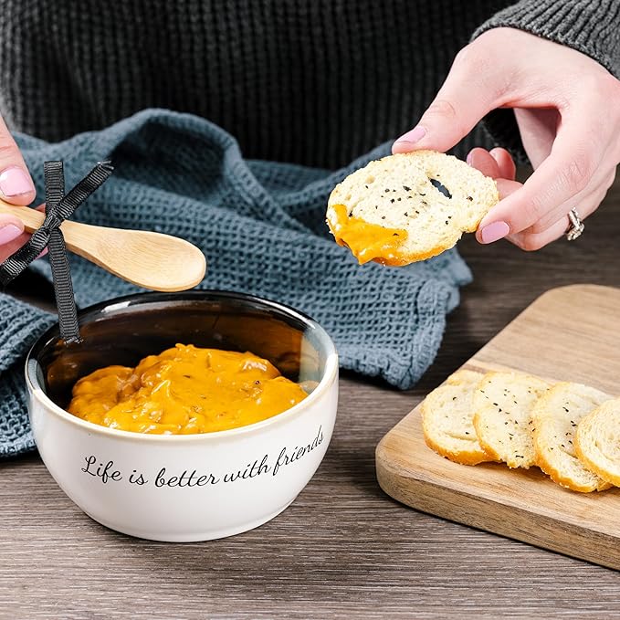 Pavilion - Life Is Better With Friends - 4.5" Dip Bowl & Spoon Set Housewarming Apartmentwarming Neutral Decor Bestie BFF Gift Present