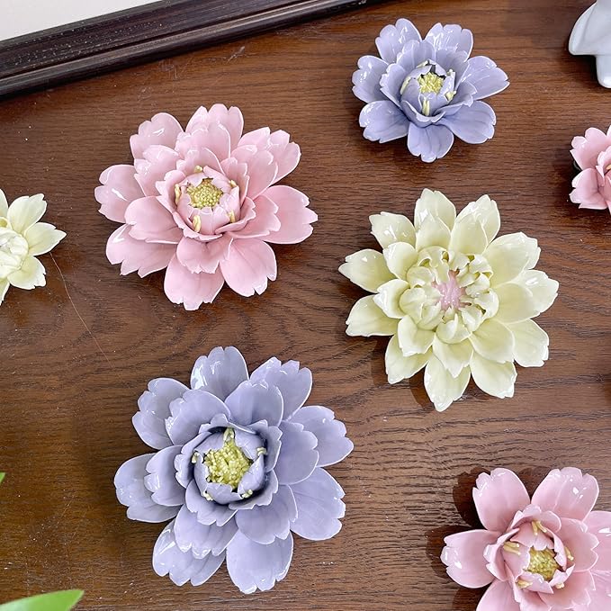 CEUYGT Handmade Ceramic Wall Flower Decor - Peony Home Wall Art, Perfect for Living Room, Bedroom, or Office Decoration Purple Peony 3.54"(Medium)